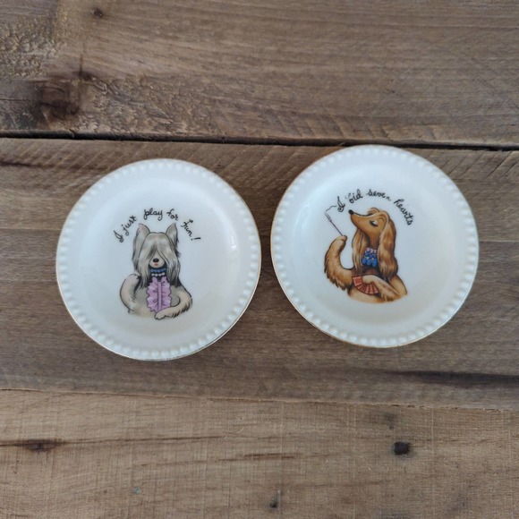 Vintage 1950s Ardalt Lenwile Bridge Playing Dog Plates Set of Two Made in Japan - Picture 1 of 6